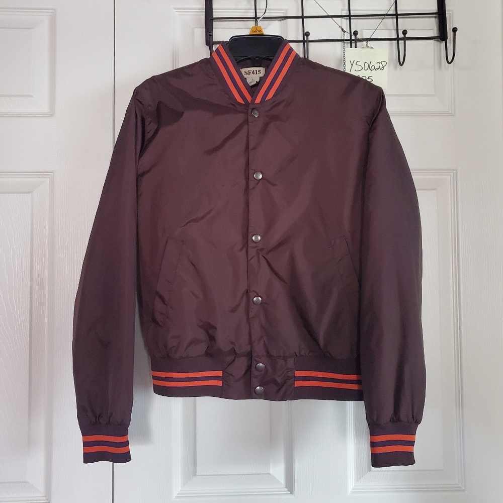 SF415 Browm Bomber Jacket Snap Buttons Quilted Lining Y2K Women's Size‎ Large